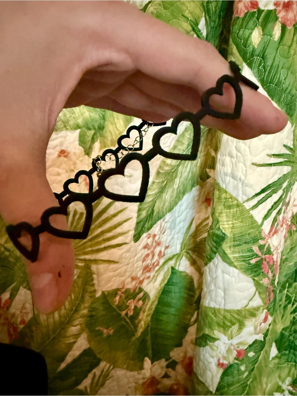 Handmade Black Velvet Heart Cutout Adjustable Choker Necklace 12-16 inches Gold